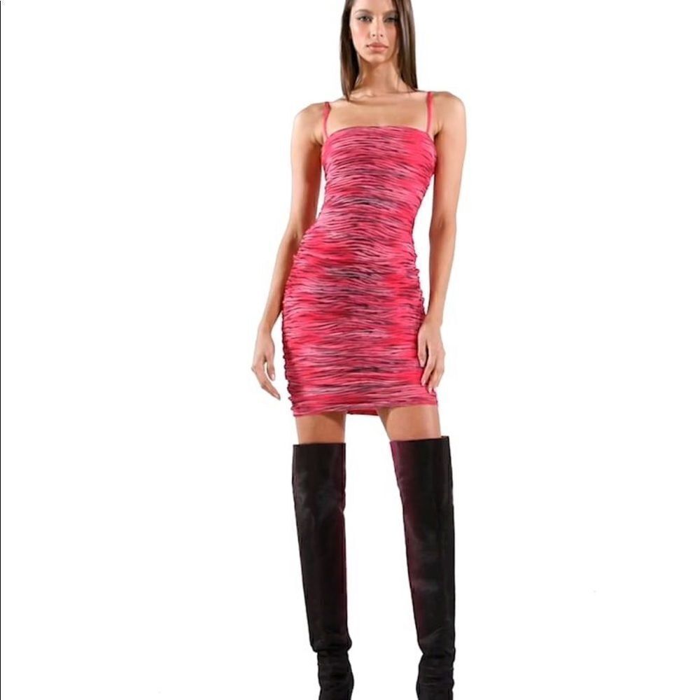 I.AM.GIA Pink Ruched Tiger Print Stretch Dress